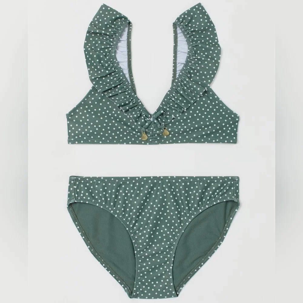 Girl's floral polka dot swimming suit and flower bikini bundle